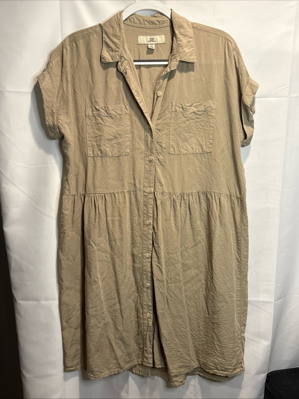 Thread & Supply Tan Button-Front Midi Shirt Dress